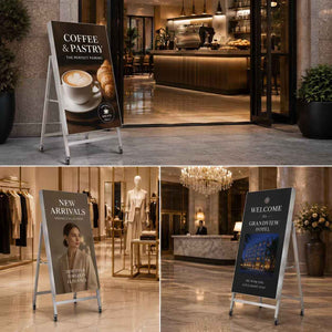 Indoor P1.86 GOB LED Digital A-Frame Advertising Display 640 x 960mm - Mobile Smart LED Poster Board with Cloud & App Control
