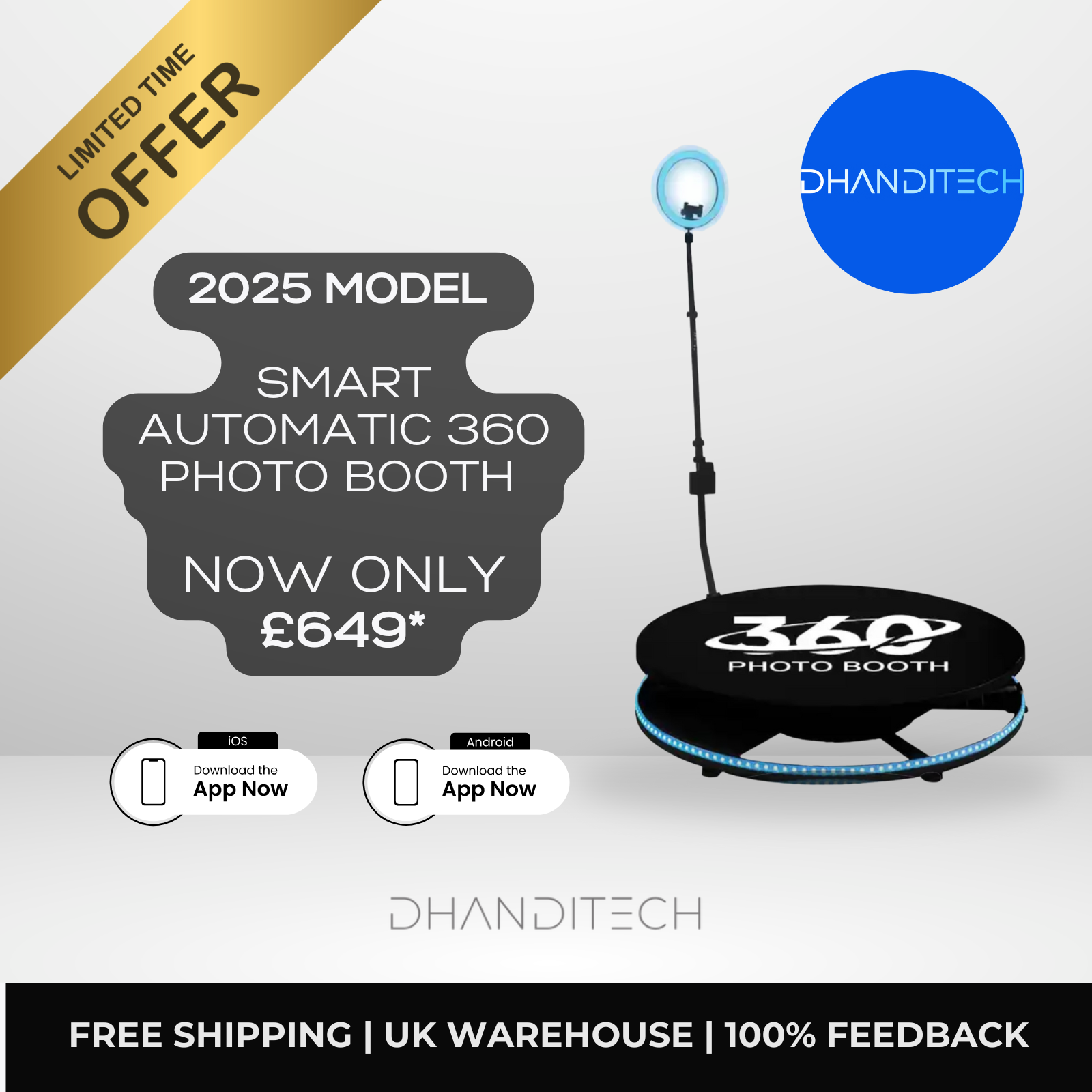 £649 Offer - 80CM Automatic 360 Video Booth & FREE Accessories