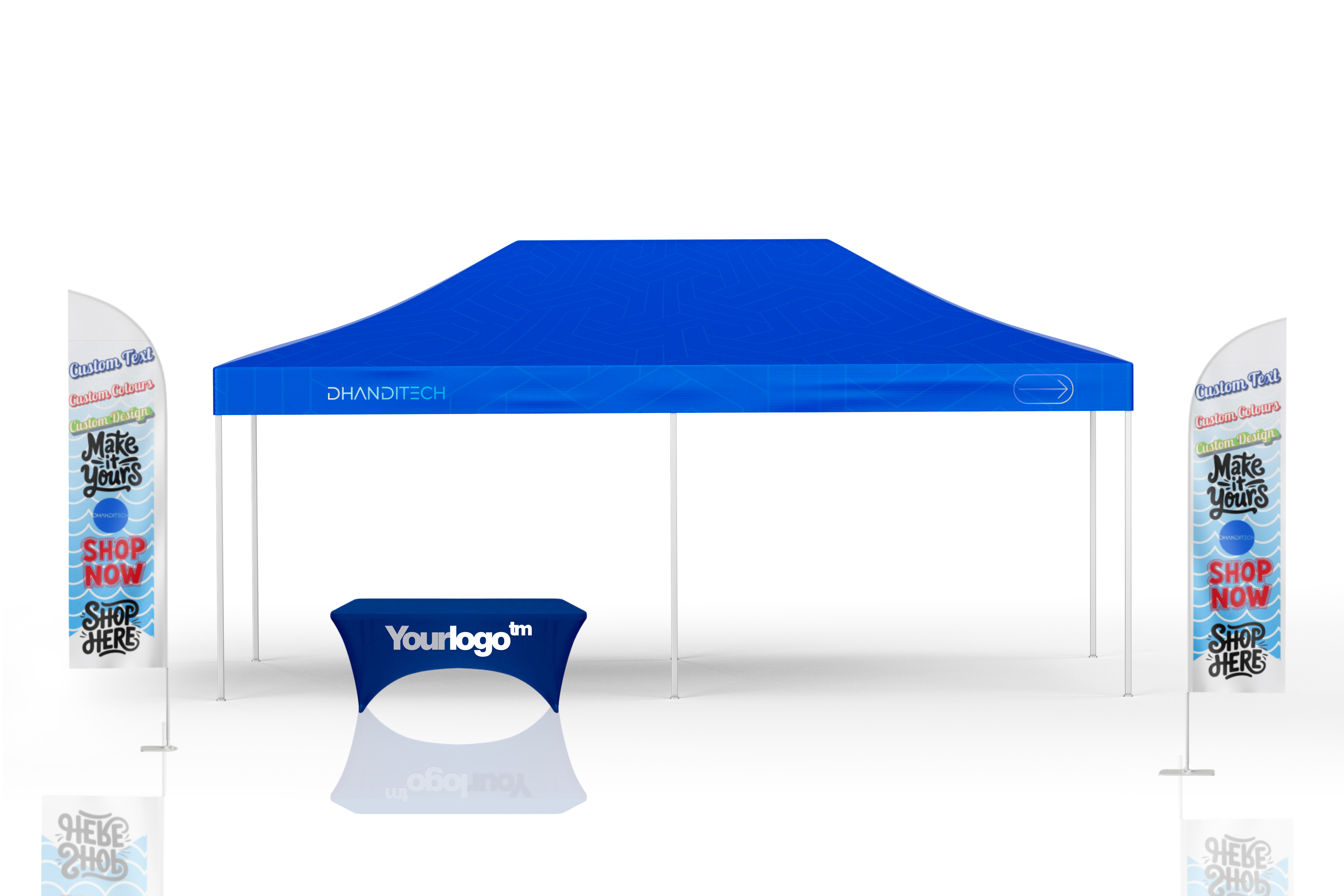 Commercial Gazebo with Custom Print - 3M x 6M Large (Complete Set with Table Cover & 2 Flag Poles)