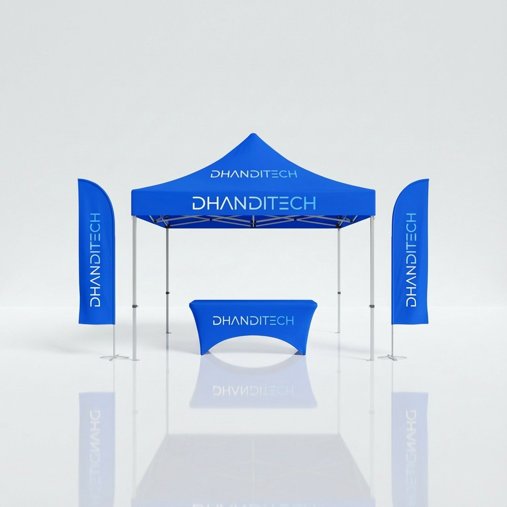 3m x 3m Custom Printed Marquee | Complete Kit + Flags + Table - Dhanditech